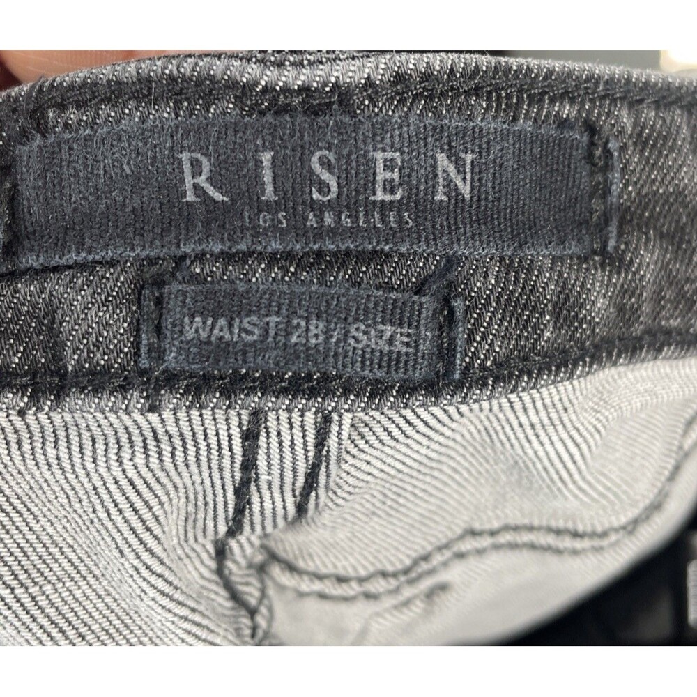 Risen Jeans Womens 28/7 Black Denim Straight Leg Distressed Raw Hem Stretch - Picture 10 of 11